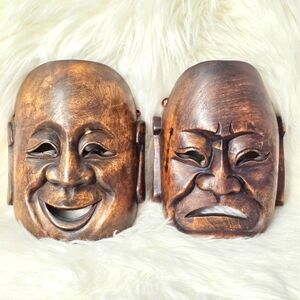 Rare Collectible Hand Carved Wooden Japanese Face Mask Wall De…